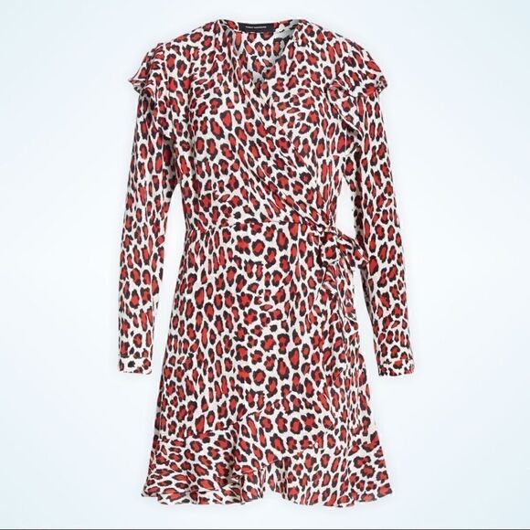 NEW ROBERT RODRIGUEZ LENA LEOPARD PRINT FAUX WRAP DRESS RED LEOPARD NWT SIZE 4 - Picture 1 of 13